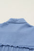 Solid Washed Drop Shoulder Bracelet Sleeve Cotton Shirt