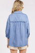 Solid Washed Drop Shoulder Bracelet Sleeve Cotton Shirt