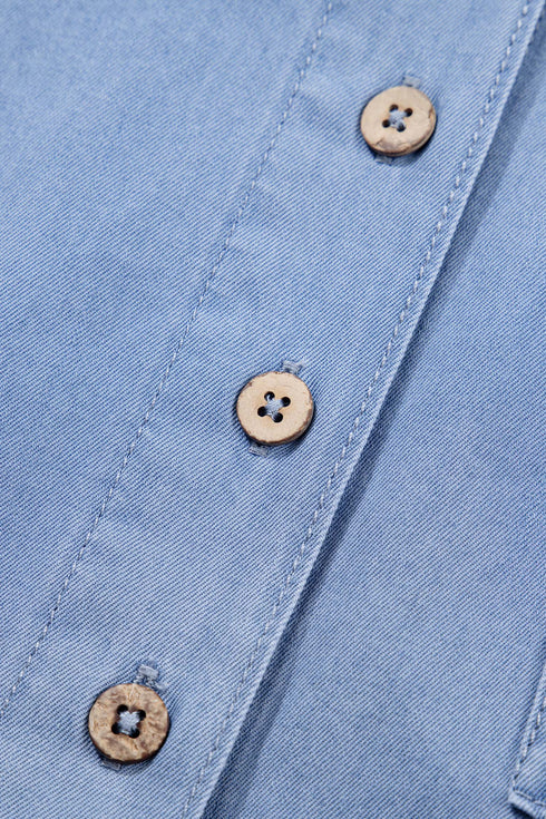 Solid Washed Drop Shoulder Bracelet Sleeve Cotton Shirt
