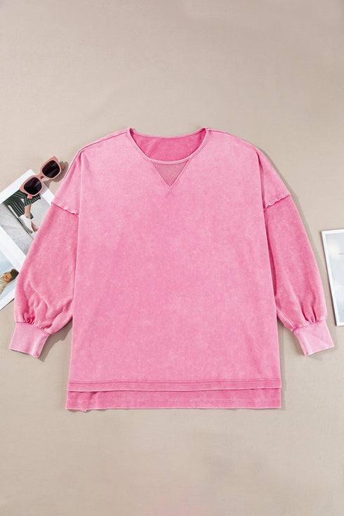 Solid Washed Drop Shoulder Round Neck Sweatshirt