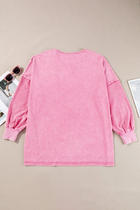 Solid Washed Drop Shoulder Round Neck Sweatshirt