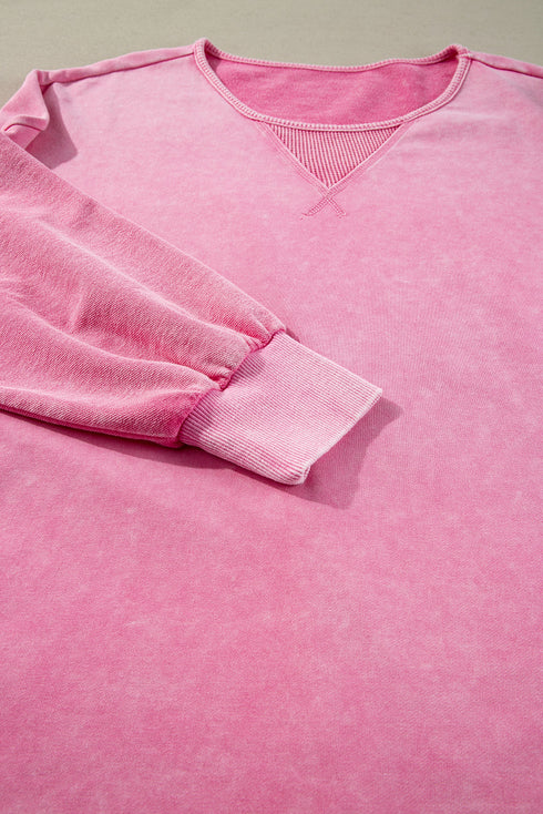 Solid Washed Drop Shoulder Round Neck Sweatshirt