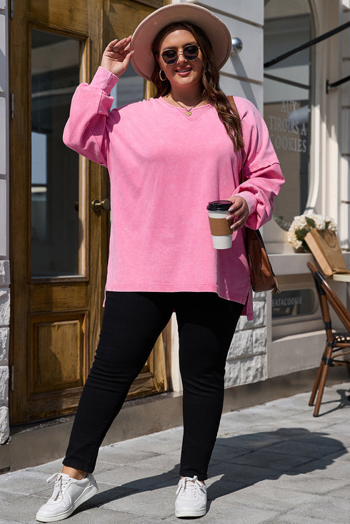 Solid Washed Drop Shoulder Round Neck Sweatshirt