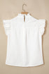 Solid Western Frilled Collar Flutter Sleeve Denim Top