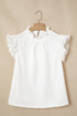Solid Western Frilled Collar Flutter Sleeve Denim Top