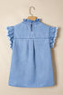 Solid Western Frilled Collar Flutter Sleeve Denim Top