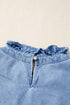 Solid Western Frilled Collar Flutter Sleeve Denim Top