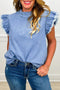 Solid Western Frilled Collar Flutter Sleeve Denim Top