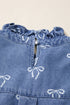 Solid Western Frilled Collar Flutter Sleeve Denim Top