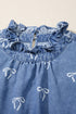 Solid Western Frilled Collar Flutter Sleeve Denim Top