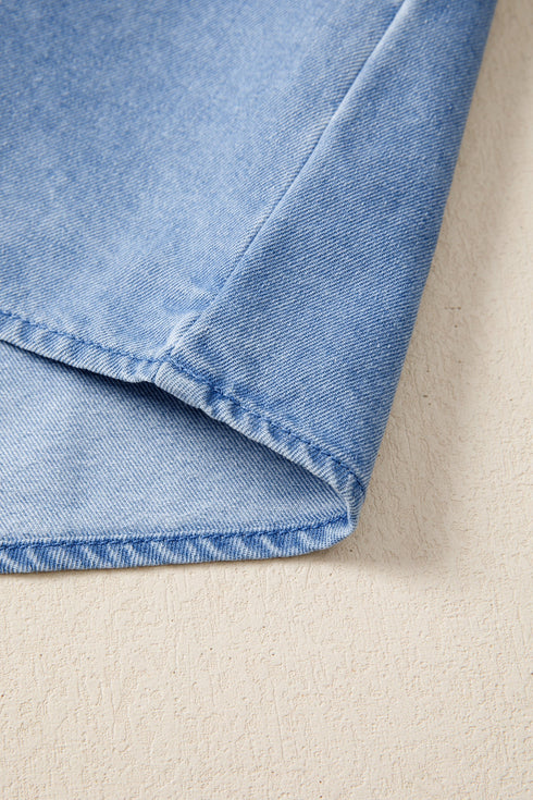 Solid Western Frilled Collar Flutter Sleeve Denim Top