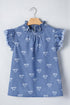 Solid Western Frilled Collar Flutter Sleeve Denim Top