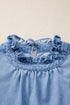 Solid Western Frilled Collar Flutter Sleeve Denim Top