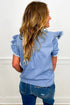 Solid Western Frilled Collar Flutter Sleeve Denim Top