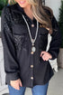Solid Western Sequin Patch Pocket Corded Shirt Jacket
