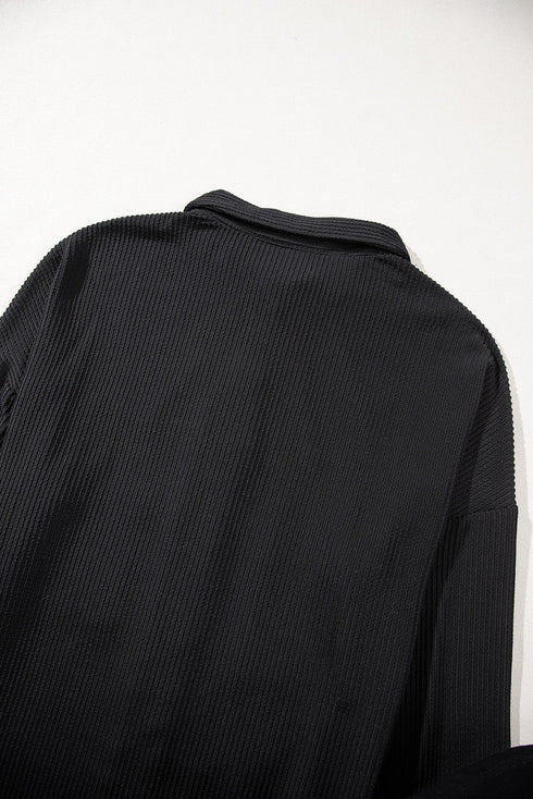 Solid Western Sequin Patch Pocket Corded Shirt Jacket
