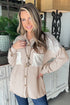 Solid Western Sequin Patch Pocket Corded Shirt Jacket