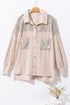 Solid Western Sequin Patch Pocket Corded Shirt Jacket