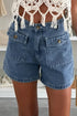 Solid Western Style Flap Pocket Denim Shorts