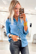Solid Western Style Slim Fit Denim Button Down Shirt