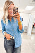 Solid Western Style Slim Fit Denim Button Down Shirt