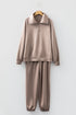 Solid Zip Collar Long Sleeve Drawstring Pant Set