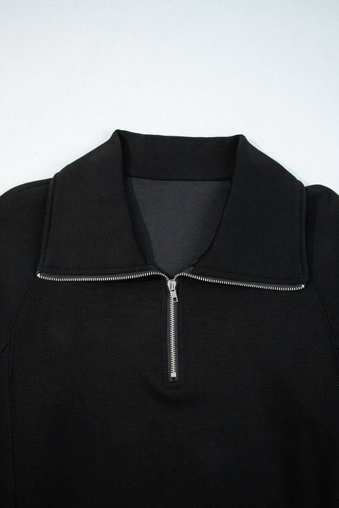 Solid Zip Collar Long Sleeve Drawstring Pant Set
