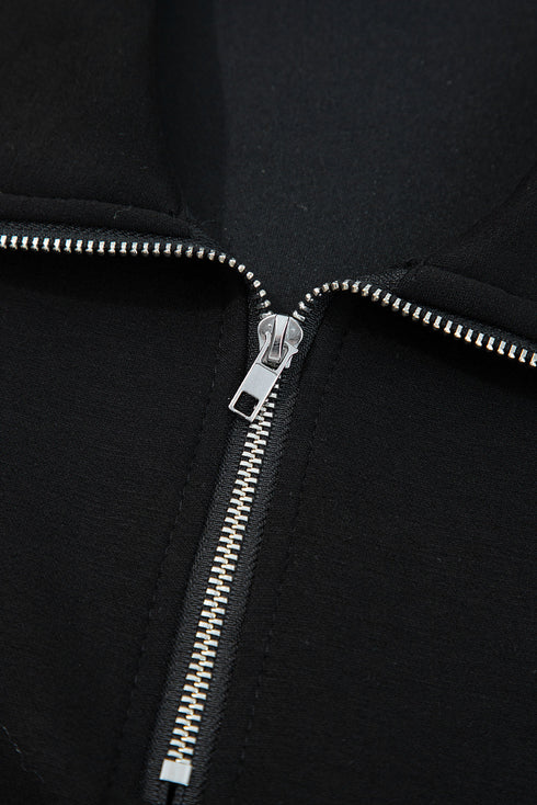 Solid Zip Collar Long Sleeve Drawstring Pant Set