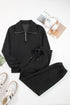 Solid Zip Collar Long Sleeve Drawstring Pant Set