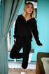 Solid Zip Collar Long Sleeve Drawstring Pant Set