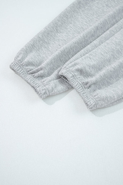 Solid Zip Collar Long Sleeve Drawstring Pant Set