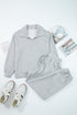 Solid Zip Collar Long Sleeve Drawstring Pant Set