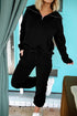 Solid Zip Collar Long Sleeve Drawstring Pant Set
