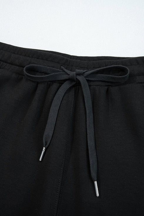 Solid Zip Collar Long Sleeve Drawstring Pant Set