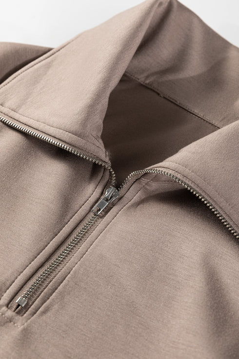 Solid Zip Collar Long Sleeve Drawstring Pant Set