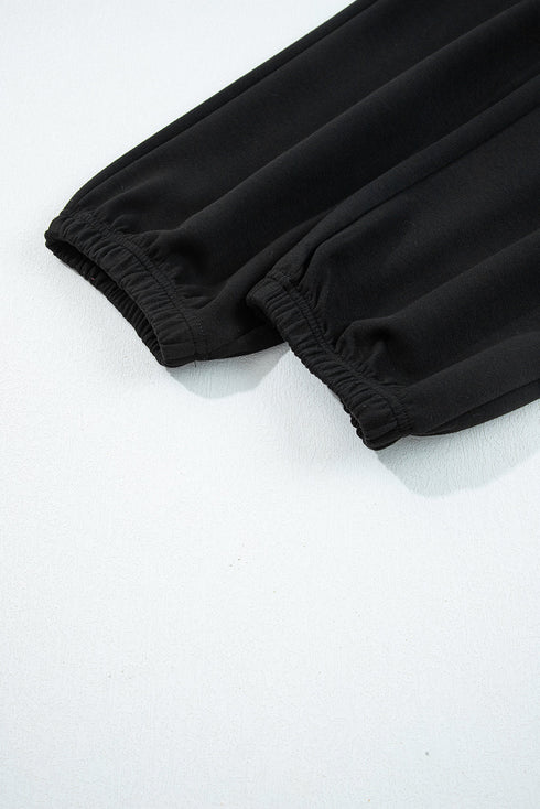 Solid Zip Collar Long Sleeve Drawstring Pant Set