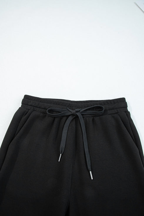 Solid Zip Collar Long Sleeve Drawstring Pant Set