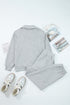 Solid Zip Collar Long Sleeve Drawstring Pant Set