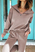 Solid Zip Collar Long Sleeve Drawstring Pant Set