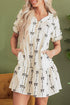 Sophisticated Cute Bowknot Printed Bubble Sleeve V Neck Mini Dress
