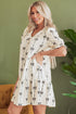 Sophisticated Cute Bowknot Printed Bubble Sleeve V Neck Mini Dress