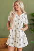 Sophisticated Cute Bowknot Printed Bubble Sleeve V Neck Mini Dress