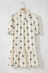 Sophisticated Cute Bowknot Printed Bubble Sleeve V Neck Mini Dress