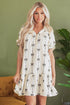 Sophisticated Cute Bowknot Printed Bubble Sleeve V Neck Mini Dress