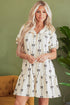Sophisticated Cute Bowknot Printed Bubble Sleeve V Neck Mini Dress