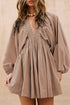 Sophisticated Deep V Neck Bubble Sleeve Smocked Mini Dress