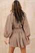 Sophisticated Deep V Neck Bubble Sleeve Smocked Mini Dress