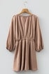 Sophisticated Deep V Neck Bubble Sleeve Smocked Mini Dress