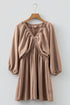 Sophisticated Deep V Neck Bubble Sleeve Smocked Mini Dress