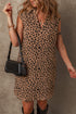 Sophisticated Leopard Print V Neck Sleeveless Colla Mini Dress
